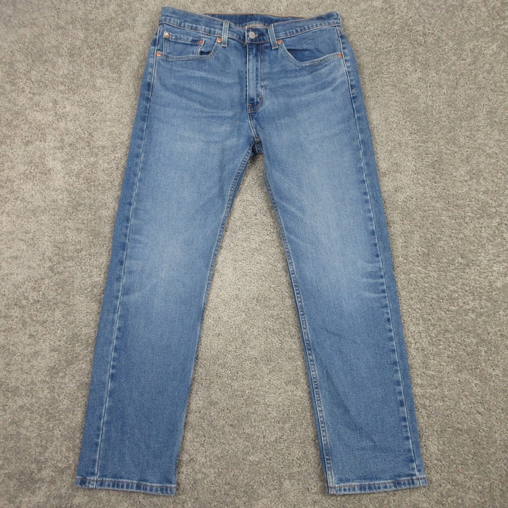 Levis Jeans Mens 32x30 Blue 505 Regular Straight Faded Whisker Zip Denim Pants